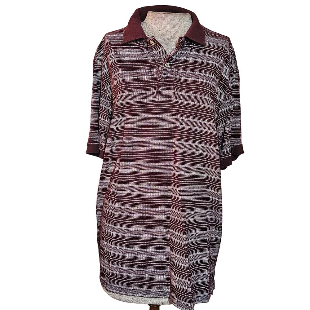 Red Striped Cotton Polo Shirt Size Large